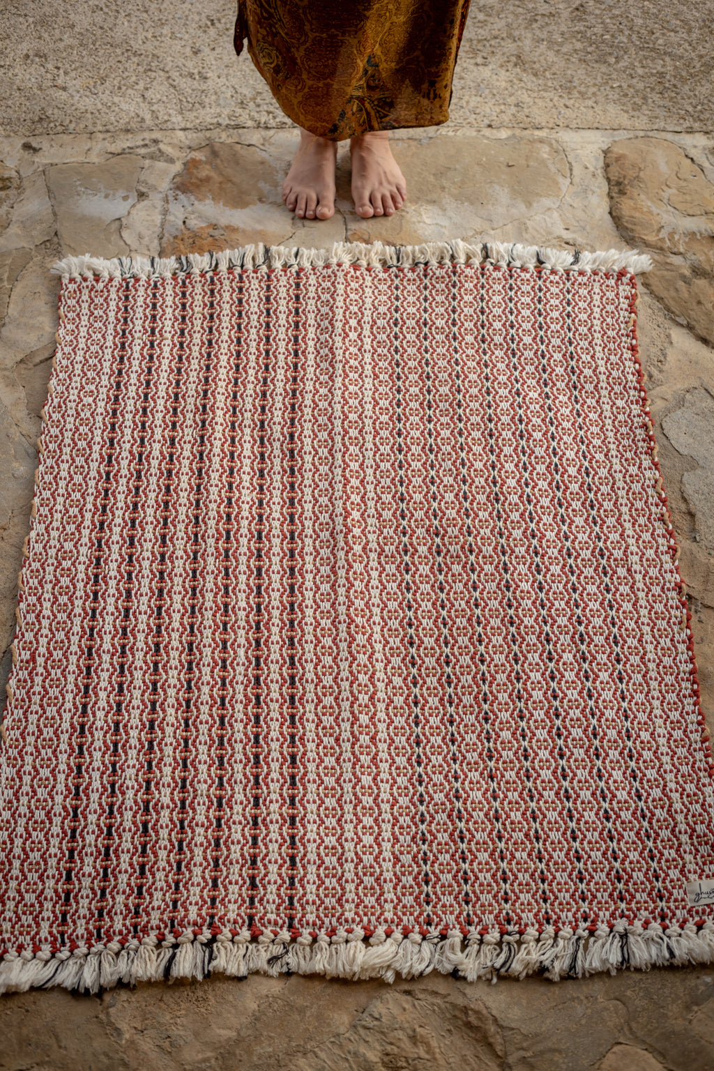 Líneas Terracota — Alfombra de algodón tejida a mano