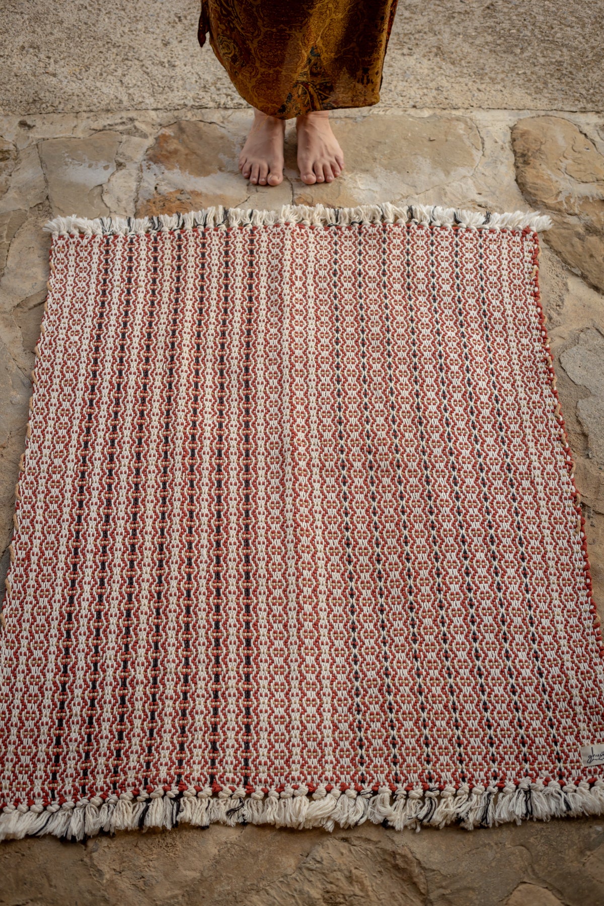 Líneas Terracota — Alfombra de algodón tejida a mano
