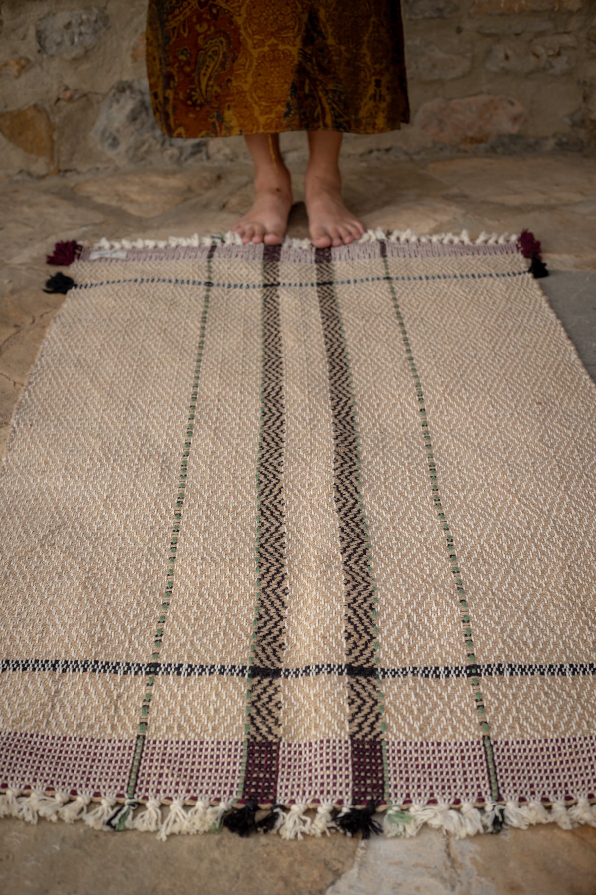 Algodón y yute — Alfombra tejida a mano