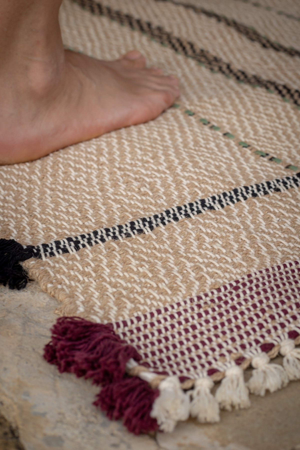 Algodón y yute — Alfombra tejida a mano