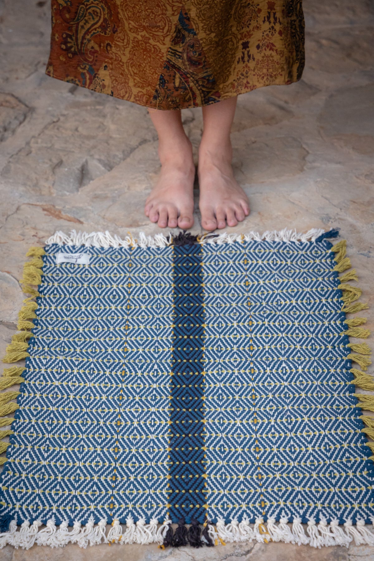 Pistachio Fringe — Small Handwoven Cotton Rug