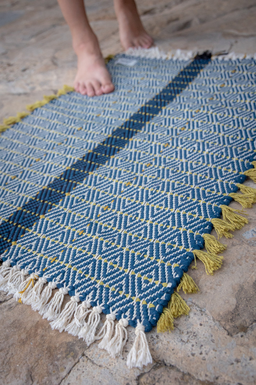 Pistachio Fringe — Small Handwoven Cotton Rug